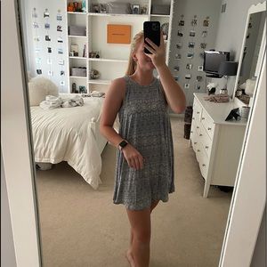 Beachy blue & white open back tank swing dress, L